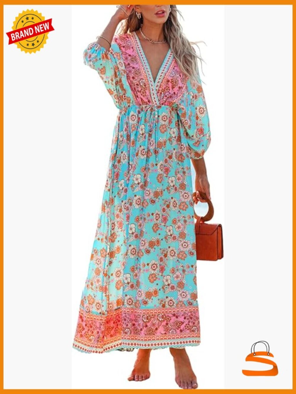 Plunging V-Neck Boho Backless Maxi Dress Cover Up